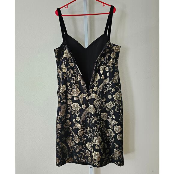 MAEVE Antropologie NWT Black & Gold Slim Jacquard Botanical Mini Dress Sz 14 - Picture 3 of 16